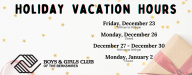 Holiday Vacation Hours
